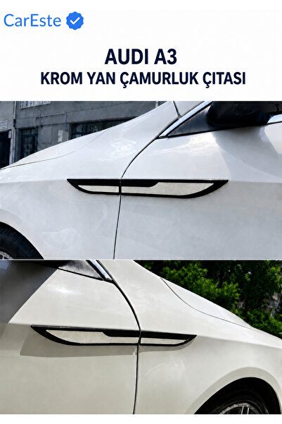 CarEste Audi A3 Krom Yan Çamurluk Çıtası Parlak Krom 4 Parça 3M Bantlı Araca ...