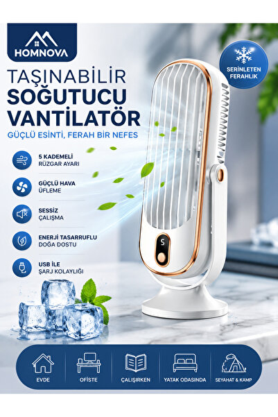Homnova Şarjlı Şık Masaüstü Vantilatör USB Mini Fan 5 Kademeli Hız Ayarlı Ses...