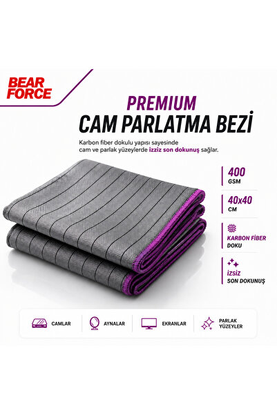 ROBEVE Bear Force Karbon Premium Oto Cam Parlatma Bezi 40x40 cm 400 GSM Karbo...