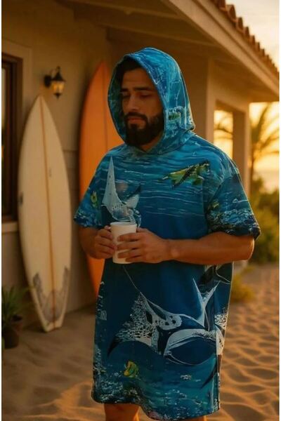 ScubaPromoTurkey Mantalar Color Digital Printed Cotton Poncho