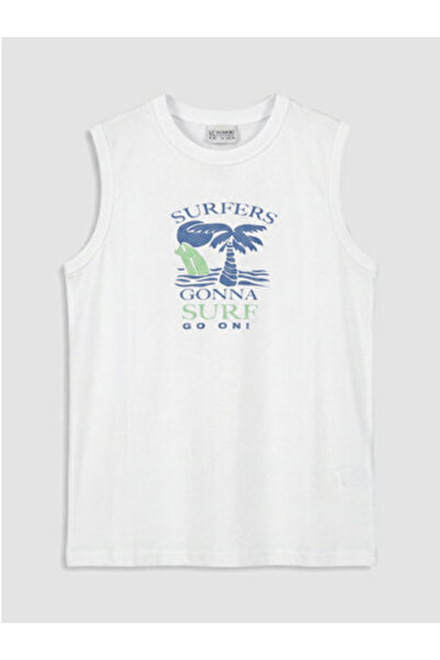 LC Waikiki New Season White Crew Neck Printed Boys' Undershirt
