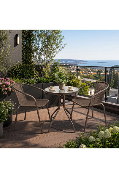 stratecht 2 Kişilik Rattan Bistro Set Bahçe Balkon Teras Masa Sandalye Takımı...