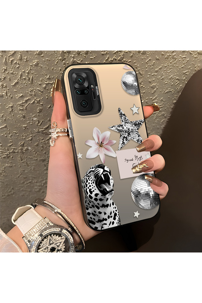 PATTERNOVA Redmi Note 10 Pro Uyumlu Leopar çiçek yıldız desenli silikon kılıf...