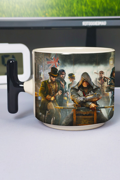 ZipZap كوب سيراميك فاخر مطبوع عليه Assasin's Creed (قطعة واحدة) بمقبض أسود خا...