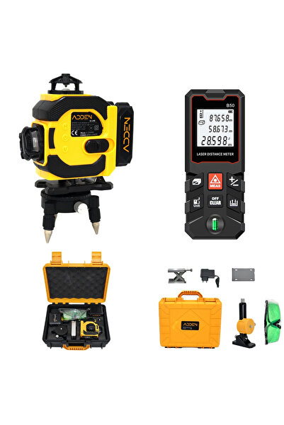 ADDEN 16 Yönlü 360° Yeşil Lazer Terazi Lazer Metreli Çantalı Set 2 Adet 36V B...