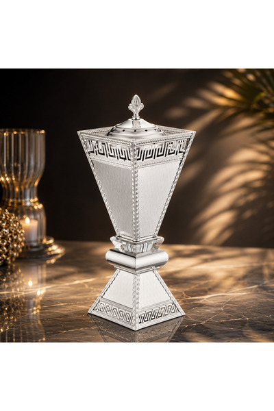 Dania ✨   Luxurious 30cm Silver Square Incense Burner – Elegant Design with C...