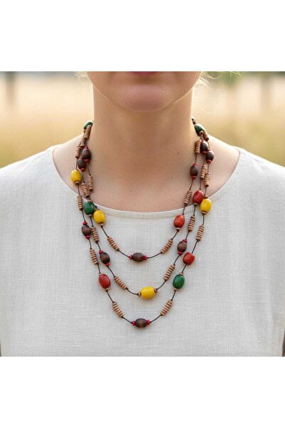 RHA Stones Vintage Bohem Çok Katlı Ahşap Boncuklu Kadın Kolye