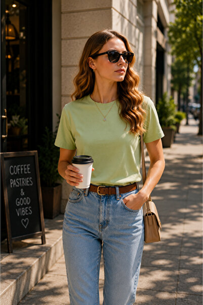 Combout Kadın Pamuklu Kalın Dokulu Basic Bisiklet Yaka Kısa Kollu T-Shirt