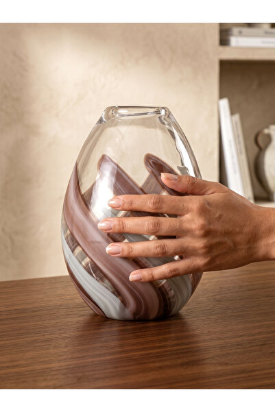NAHR Luxury Handmade Glass Vase - 33 cm Thick Glass Burgundy and Grey Color F...
