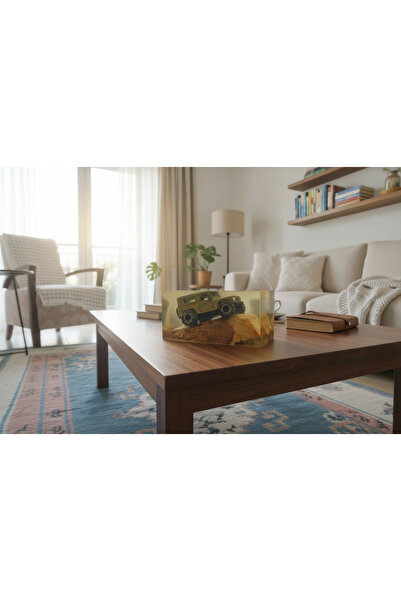 rakaubox Özel Tasarım Land Rover Temalı Epoksi Masaüstü Obje - Diaroma Ofis Ve Ev Hediyesi Dekoru