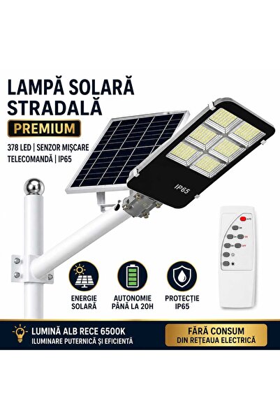 Jortan Lampa Solara Stradala 300W, 378 LED-uri, Senzor de Miscare, Telecomand...
