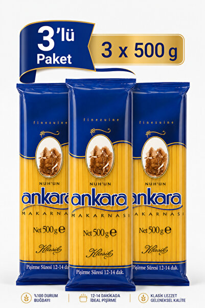 Nuh'un Ankara Yassı Spagetti Makarna 500 gr x 3 Adet