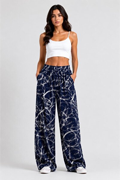 ikomteks Summer Viscose Patterned Wide Leg Trousers