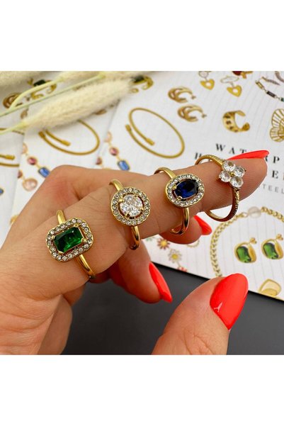 PRETTY LITTLE LADY GREEN ZIRCONIA RING, 18K GOLD PLATED STEEL.