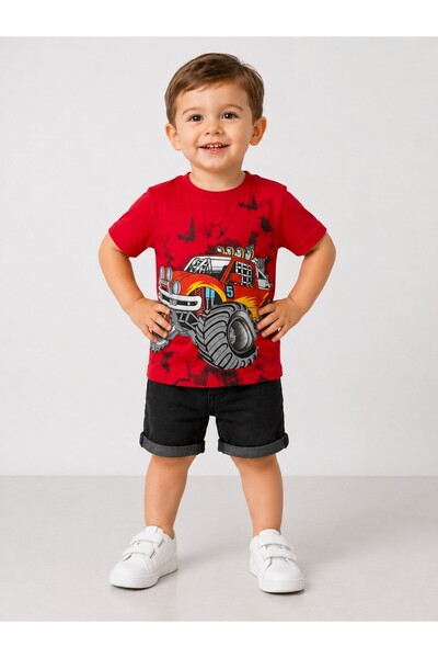 Atabay Kids Atabay 72-04-25 Baby Boy Monster Truck Printed Cotton T-Shirt Sho...