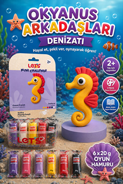 Lets Mini Challenge 5 Renk Okyanus Arkadaşları Denizatı Oyun Hamuru 120g