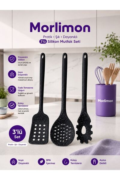 MİKRA Isıya Dayanıklı Yanmaz Yapışmaz Silikon SETİ SPATULA-KAŞIK-MAKARNA SERV...