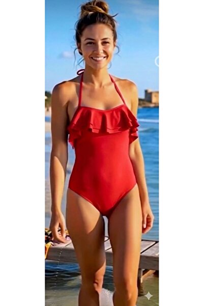 mikam Ruffled Swimsuit with Ip Straps and Neck Tie