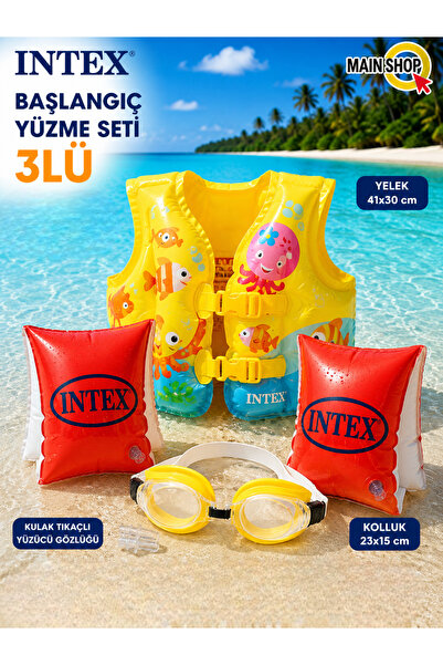 MAİN SHOP Intex 3'lü Çocuk Yüzme Seti - Deniz Havuz Yeleği 41x30 cm, Kırmızı ...