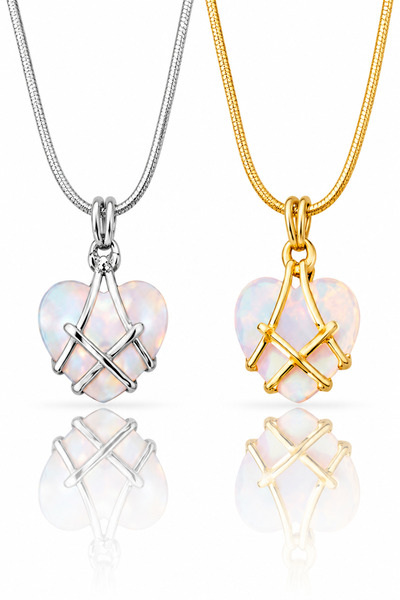Rafal Opal Heart Chain with Gold Charms for Women - Luxury Gold and Silver Ne...