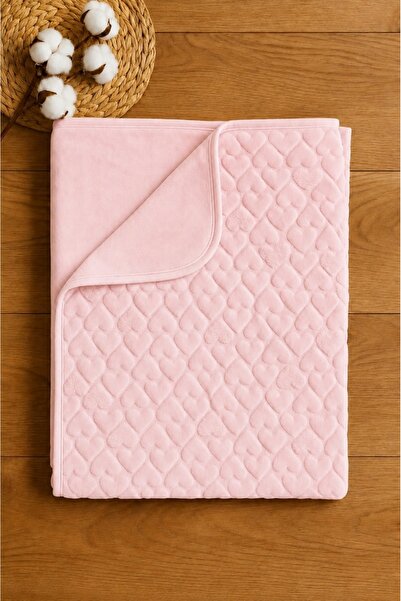 Pure Boutique Pink baby blanket with embossed hearts 100x100 cm soft fluffy f...