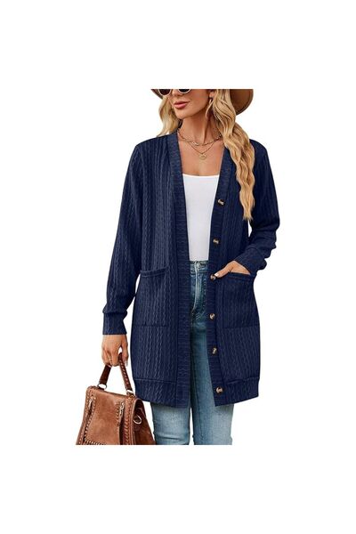 HANERDUN Button-down cardigan, open-front sweater, knitwear with Pocketed, V-...