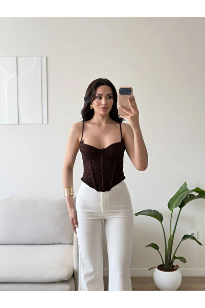 Zoom Butik Dantel Balen Korse Büstiyer - KAHVE
