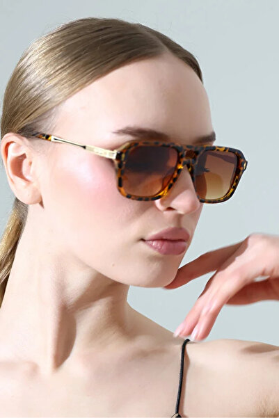 Violon Women's Leopard Frame Brown Glass Gold Edged Sunglasses