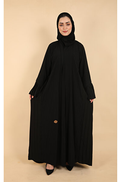 Stylish Fashion عباية من ستايلش فاشن لف باللون الأسود بكسرات على الكم