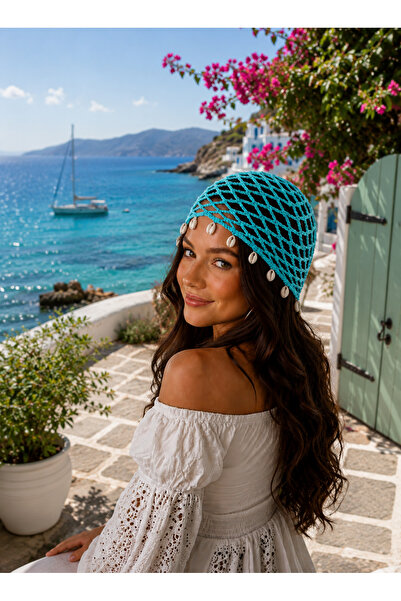 Handmade Efece Baby Wear Hand-Knitted Seashell Hair Net Fishnet Beanie Bandana