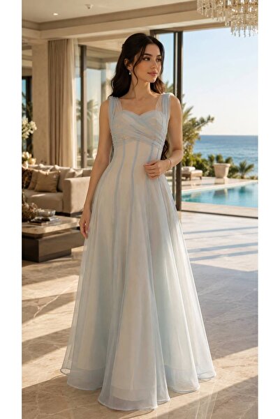 suddah Evening Dress Organza Sky Blue