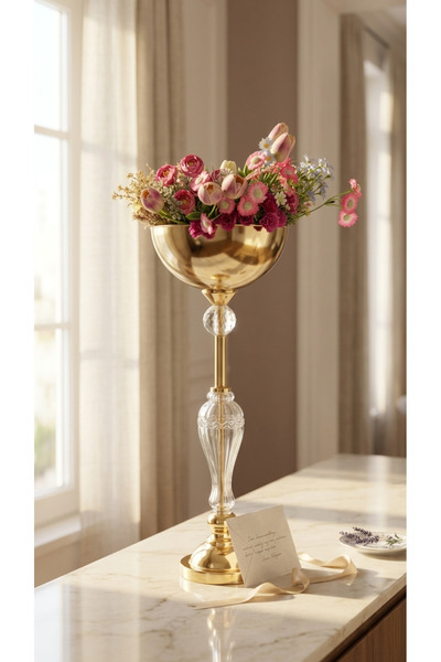 Decodelight Gold Kaplama Dekoratif Cam Gövdeli Kristal Taşlı Metal Ayaklı 25 ...