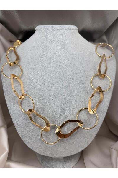 ZS Aksesuar Gold Color Geometric Ring Chain Necklace Big Form Statement Women...