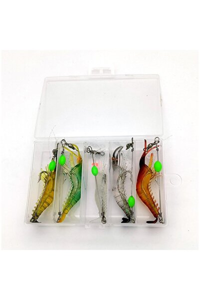 AyrStore 5 Adet Fosforlu Gerçekçi Silikon Karides Balık Yemi - Kutulu - 7,5cm...