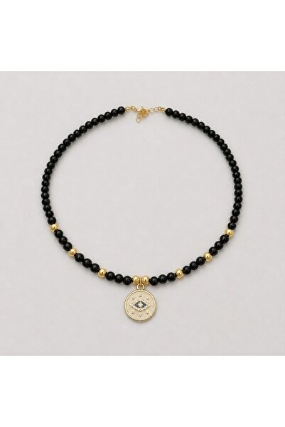 Aura Jewels Nazar Boncuk Detaylı Siyah Boncuk Kolye