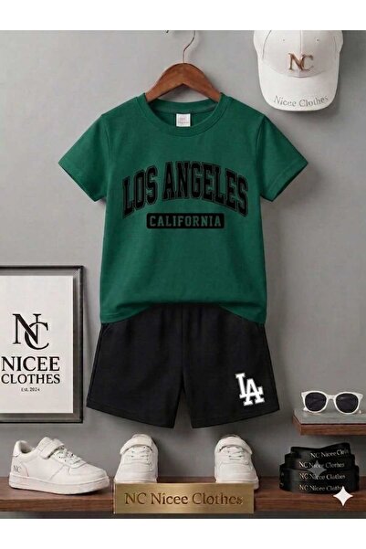 NC Nicee Clothes LETNJA DEČJA MAJICA I KRATKE HLAČE UNISEKS (CRNI LOS ANGELES...