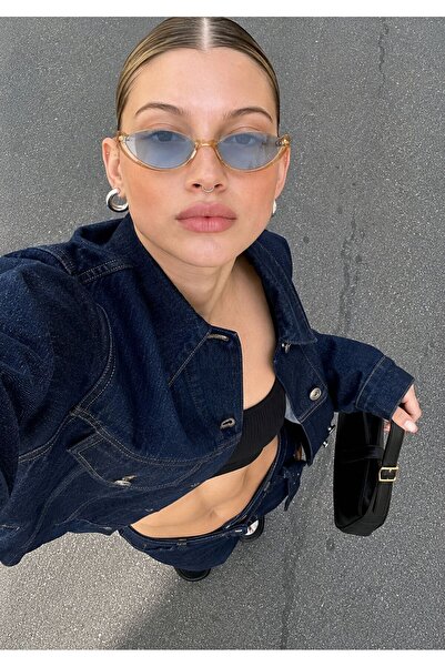 Sun Pearl Neon Y2K Stil Kadın Güneş Gözlüğü Açık Mavi Cam Cat Eye Tasarım