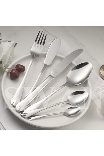 Swan Set 36 tacâmuri din otel inoxidabil linguri, furculite, cutite, cutite p...