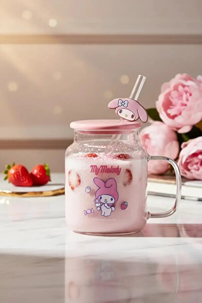 Miniso Sanrio licensed my melody glass bottle with lid and straw - figured bo...