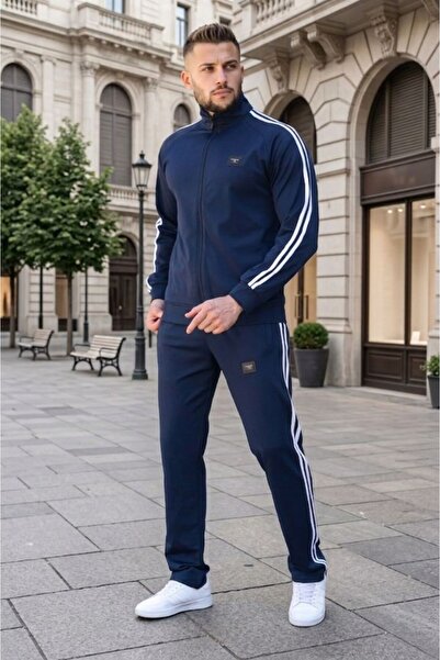 Last fashion New Season Men's Ribbed Tracksuit Set, Navy Blue
