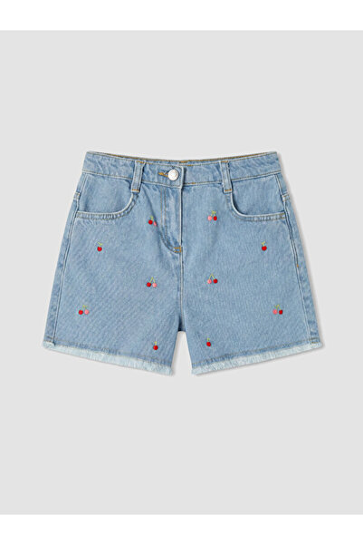 LC Waikiki RMZ GİYİM FARKIYLA Kiraz Nakışlı Kız Çocuk Jean Şort