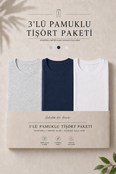 DAMGA JEANS 3 Pieces Men's Casual Summer Loose Basic Short Sleeve T-Shirt