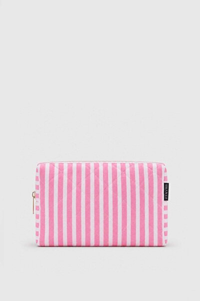 Shanta Pink Striped D34 Zippered Cosmetic Organizer Women's Travel Type Makeu...