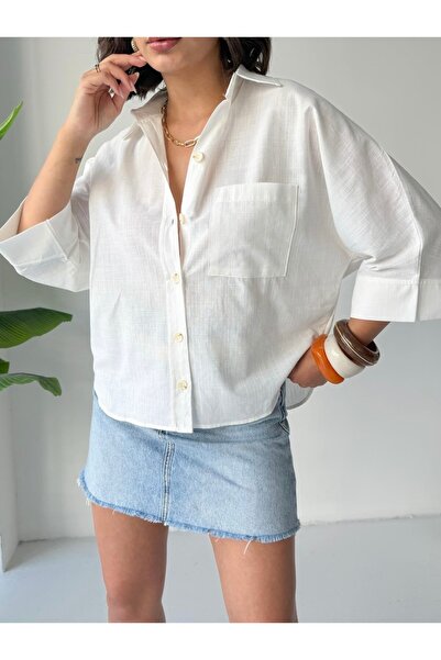 LİNDALİNA TEKSTİL Bat Sleeve Linen Summer Shirt