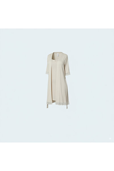 Generic Soft Viscose Short Night Dress with Side Slit + Robe | Delicate Lace ...