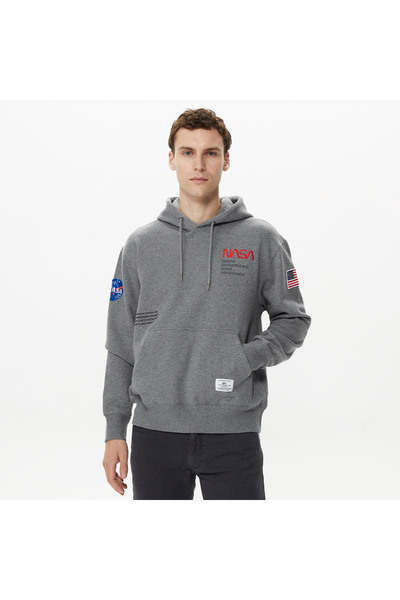 Alpha Industries Nasa Erkek Gri Hoodie