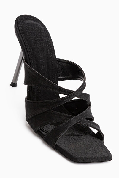 Limoya Roshin Black Cross-Strapped Thin Heeled Women's Slippers