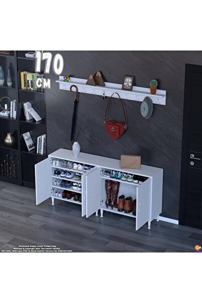 Modilayn ZETA Portmanto Ayakkabılık - Kapaklı 4 Raf 6 Bölmeli Dar Alanlar İçi...