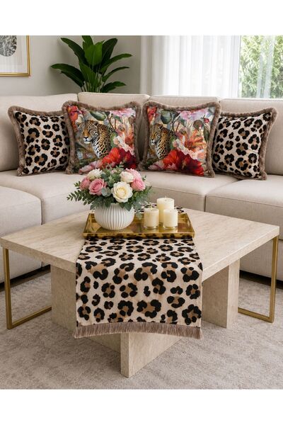 adenkahome Leopardo Series, Suede Fringed 5-Piece Combination Cushion Cover a...