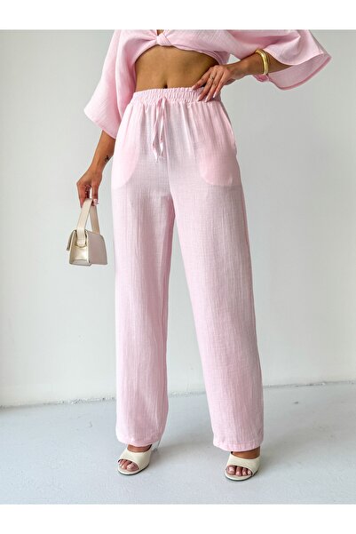 CrepTekstil Crep Women's Muslin Trousers – Lace-Up Elastic Waist 100% Cotton ...